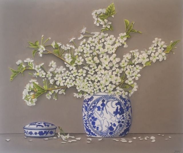 Cherry Blossom in a Blue Vase