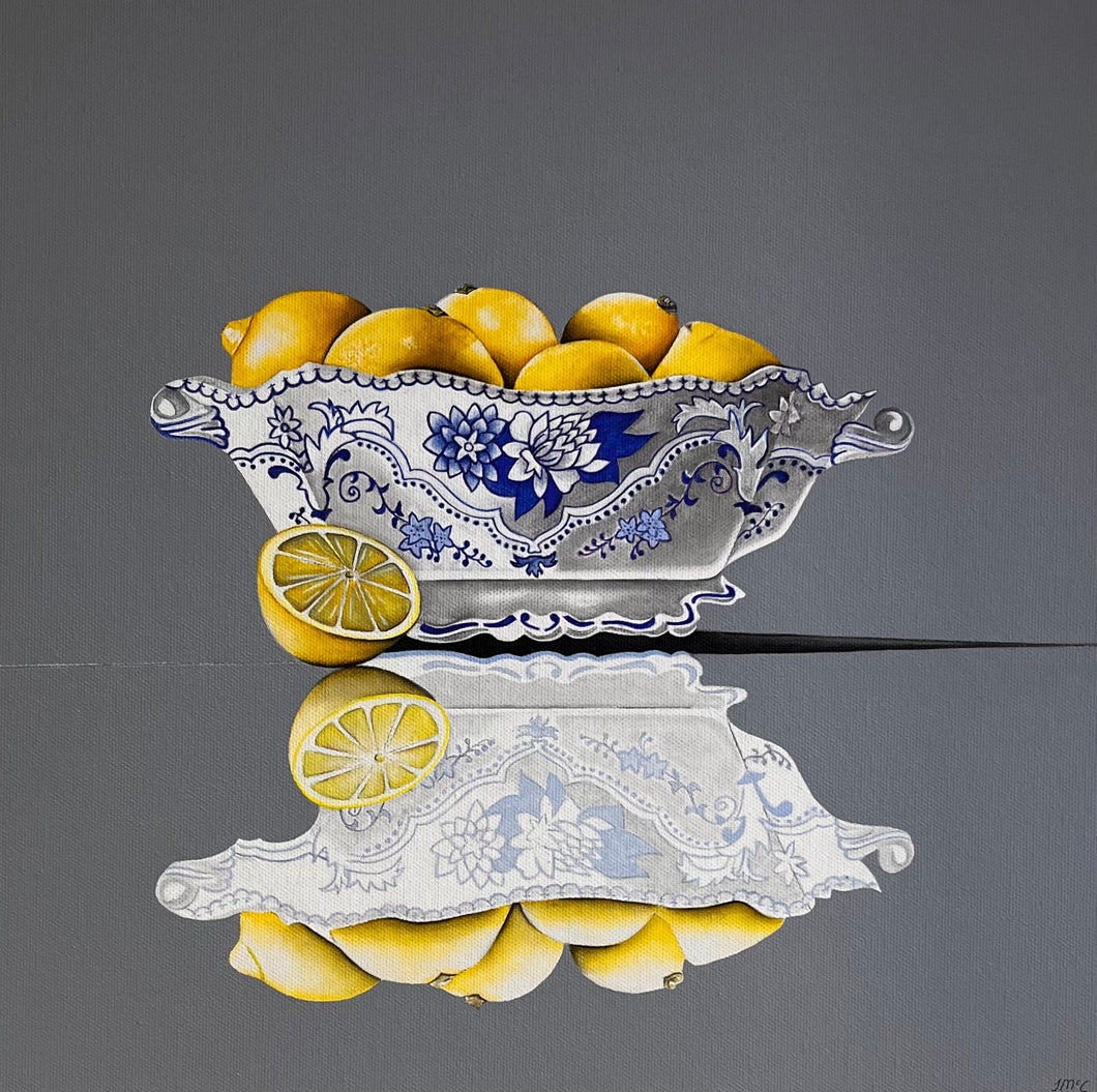 Lemons in a Blue Bowl