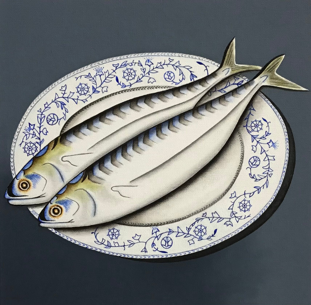 2 Mackerel on Antique Plate