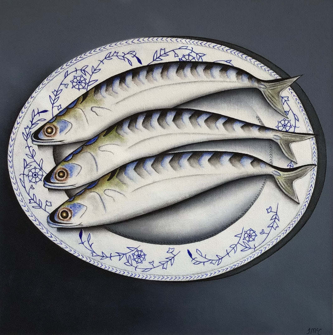 3 Mackerel on Antique Plate